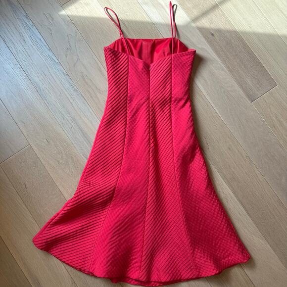 Flores & Flores Bright Coral Pink Pleated Fit & Flare Midi Party Dress Womens 4 - Picture 4 of 10